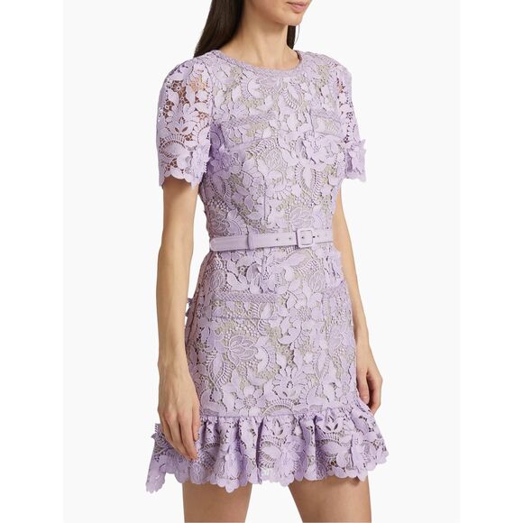 Milly Garden Lace Flounce Minidress in Lilac US12 $525 - Picture 3 of 12